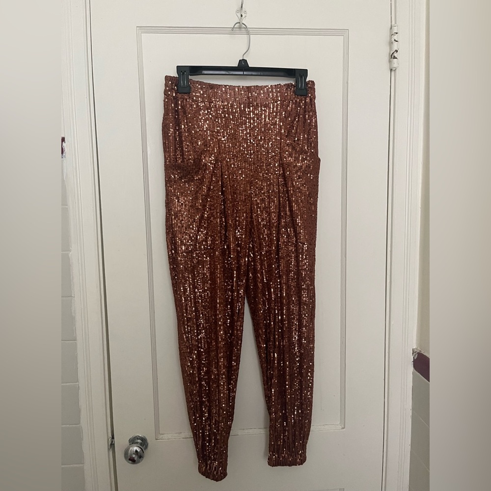 Free People Morelia Sequin Jogger Pants in Bronze